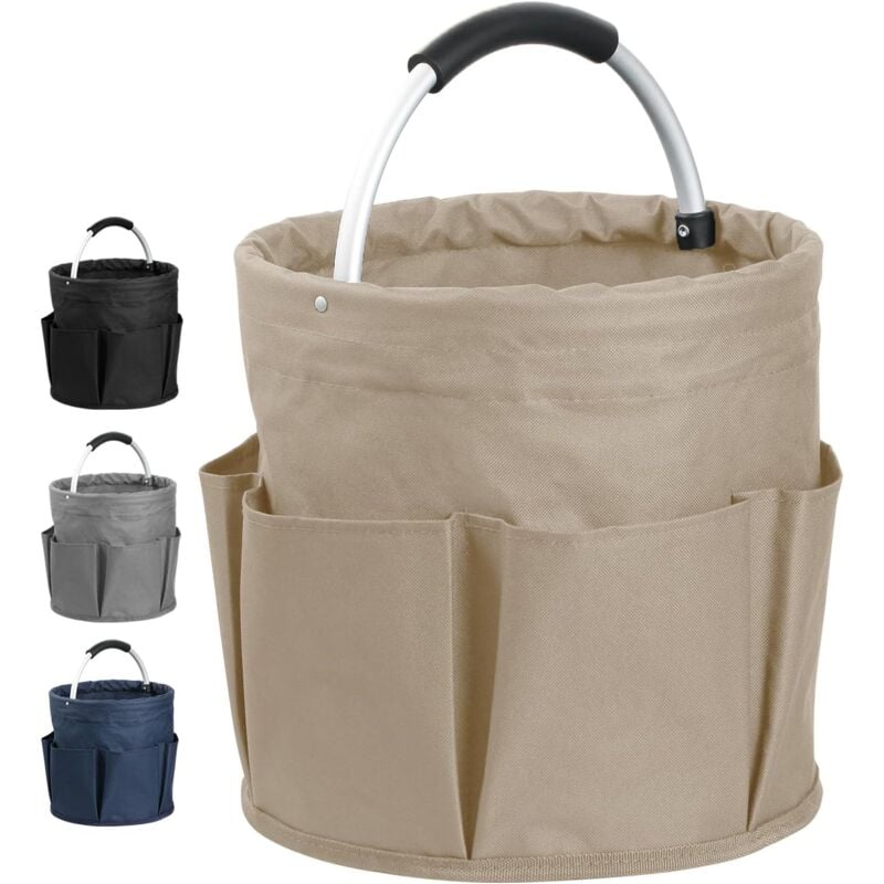 17L Panier de Rangement Plié, Corbeille à Outils avec 6 Poches Extérieures, Boîte à Outils avec Poignée, Sac de Pique-Nique et Camping, Sac de Plage