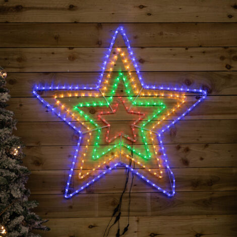 1.7m x 1.3m Light up Hanging Christmas Star Rope Light with Multi-Coloured LEDs
