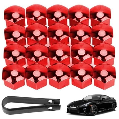 17mm Boulon Ecrou Couvre, 17mm Capuchons D'Écrou De Roue, Ecrou 17mm, 20 Pcs Capuchons Protection Hexagonal Roues 17mm, Rouge,yd