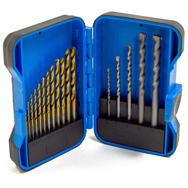 Wolf Trade 17-Piece HSS & Masonry Drill Bit Set, Metal Wood Brick & Stone Drilling