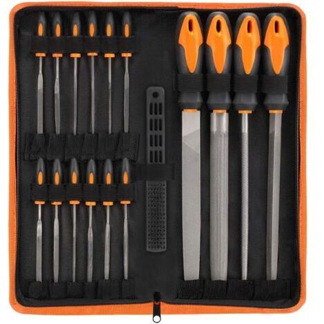 17Pcs Limes et Râpes, Lime Metal en Acier Forgé T12, 4x Grand Limes Metal, 12x Lime Aiguille Metal et 1x Brosse de Nettoyage, Lime à Metaux pour Menuiserie/Sculpture/Travaux Manuels/Atel