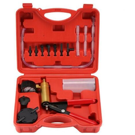 17pcs Pompe à Dépression Purge Purgeur Liquide de Frein Testeur à Vide Professionnel 2 en 1 Outil Kit Aspirateur Testeur pour Voiture Outil Manuelle Coffret Rouge