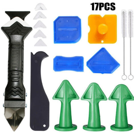 17Pcs Silicone Caulking Tool Set, Silicone Trowel Scraper 3 in 1 Smoothing Grout Remover Finishing Tool Joint Smoother for Bathroom Kitchen
