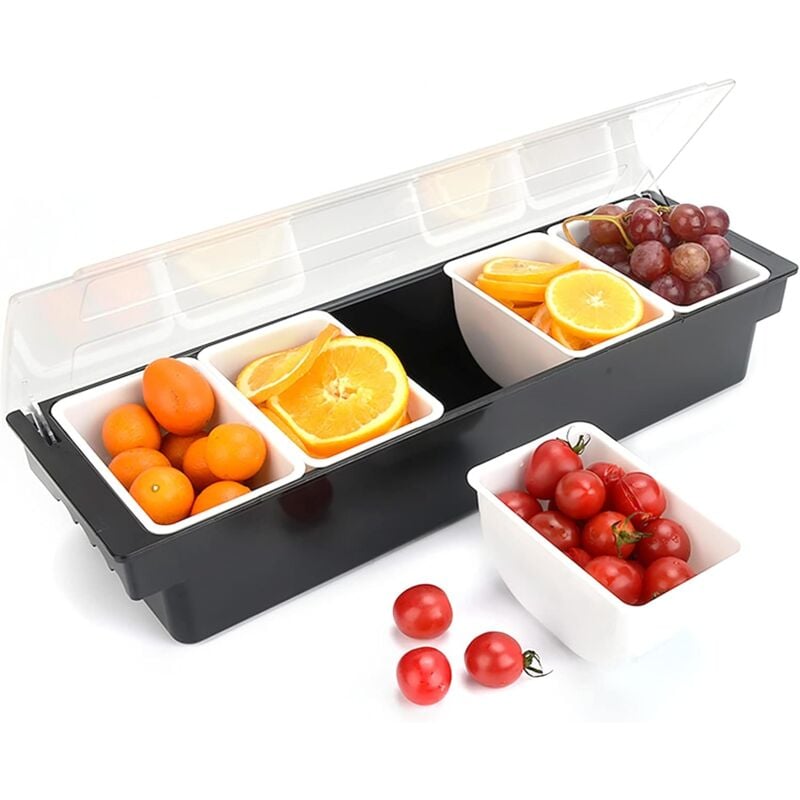 Boîte à ingrédients avec 5 compartiments Boîte à épices Boîte à fruits avec couvercle transparent pour cuisine, salle à manger