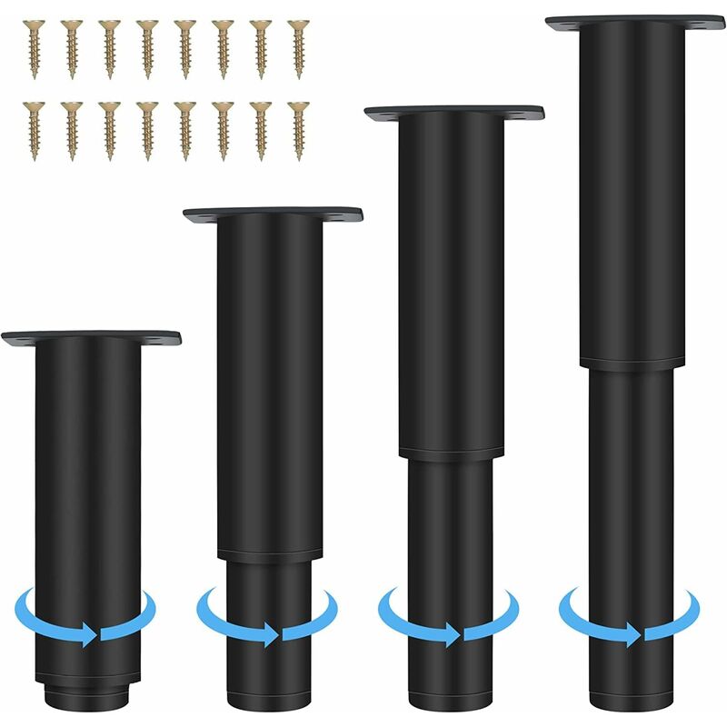 Linghhang - 18 à 33 cm Pied de meuble en acier inoxydable réglable en hauteur - Noir - Épaissir - Pieds de meuble en acier - Pieds de meuble ronds