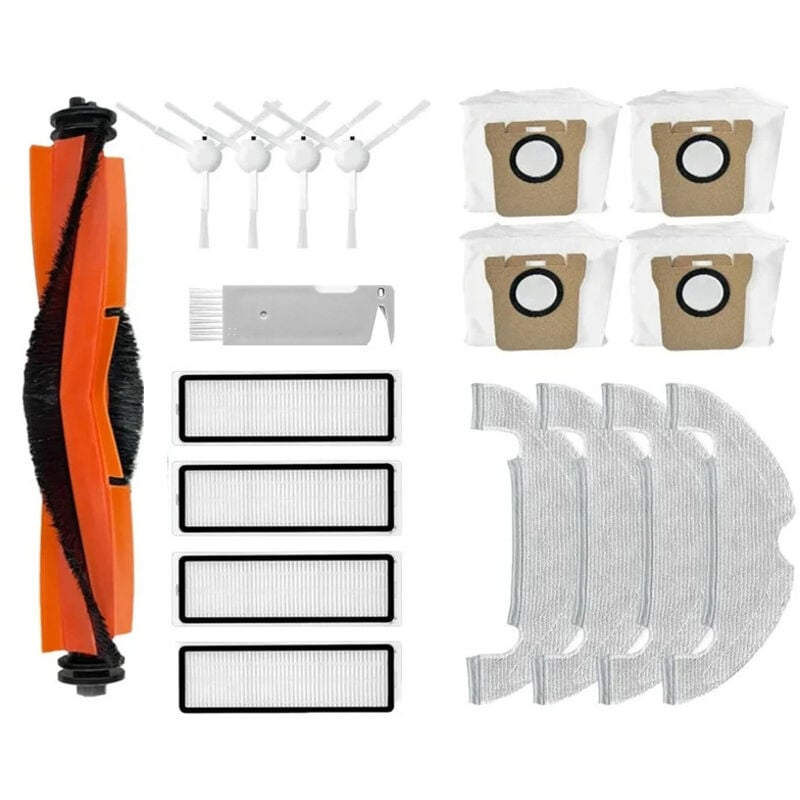 Gabrielle - 18 Accessoires pour Xiaomi X10 Robot Aspirateur. 1 Brosse Principale, 4 hepa Filtres, 4 Chiffons, 4 Sacs à poussière, 4 Brosses