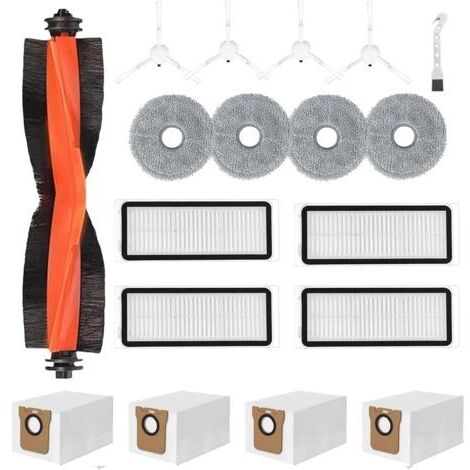18 Accessoires pour Xiaomi X20+ Robot Aspirateur, 1 Brosse Principale, 4 HEPA Filtres, 4 Chiffons, 4 Sacs à poussière, 4 Brosses latérales,1 Brosse de Nettoyage