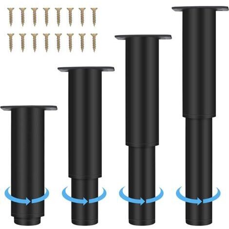 18 bis 33 cm Verstellbarer Möbelfuß aus Edelstahl - Schwarz - Verdicken - Möbelbeine aus Stahl - Runde Möbelfüße mit Schraubendreher - Für Schrank, Tisch, Sofa, Bett