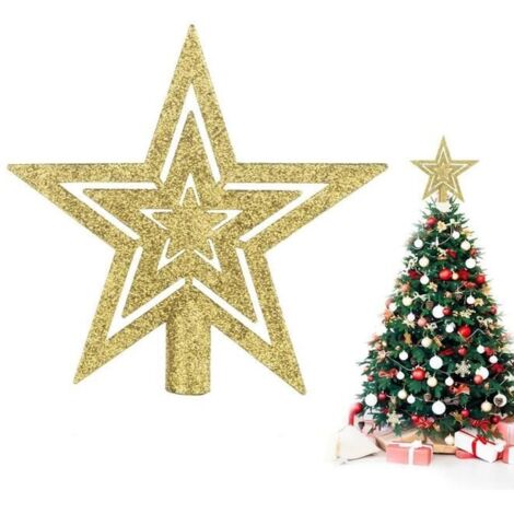 18 cm Étoile de Sapin de Noël en Plastique Doré, Cime d'Arbre pour Décoration de Sapin de Noël - Couleur Or