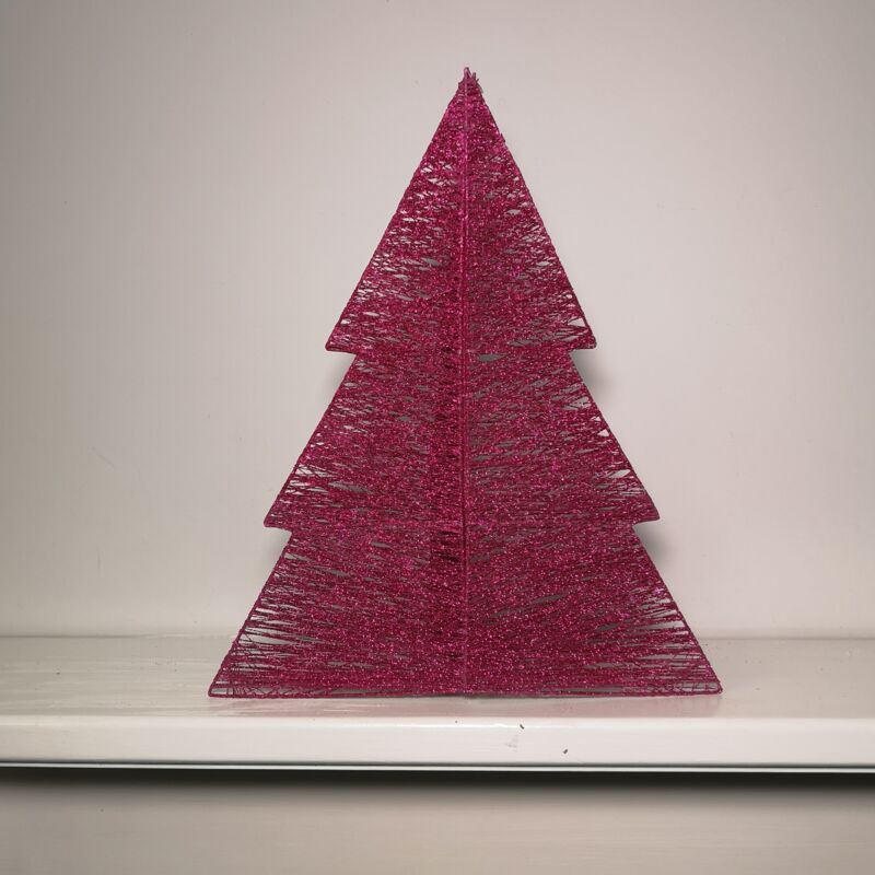 18 Cotton & Wire Christmas Trees With Glitter in Fuchsia Pink