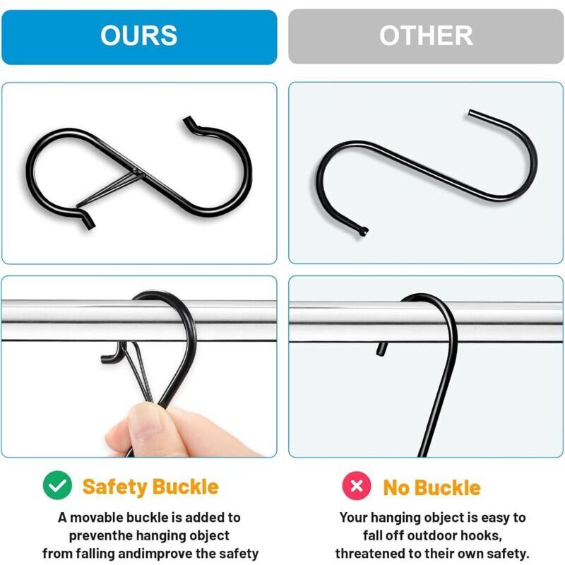 18 crochets en S pour suspendre la boucle de sécurité, crochets de verrouillage en forme de S en acier inoxydable de 3,55 pouces pour dortoir de