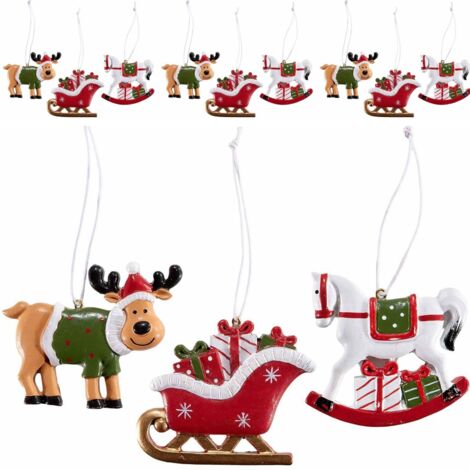 18 Decorazioni per Albero di Natale a Forma di Renna, Slitta, Cavallo a Dondolo