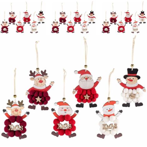 18 Decorazioni per Albero di Natale con Babbo, Renna, Pupazzo di Neve in Legno