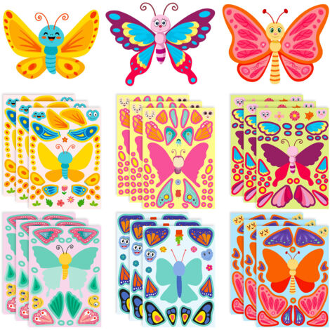 18 dekorative Schmetterlings-Gesichtstausch-Aufkleber – DIY-Puzzle-Aufkleber für die Eltern-Kind-Interaktion, Weihnachtsgeschenk
