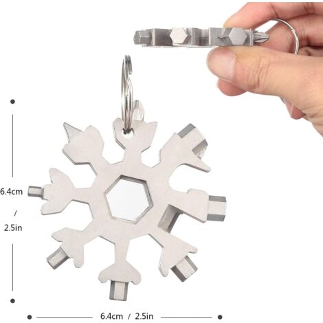 18-en-1 Flocon outil multifonction flocon,Tournevis en Forme de Flocon de Neige/Ouvre-Boîteille/Porte-clé pour les voyages quotidiens Camping multifonction Tools (argent)-Fei Yu