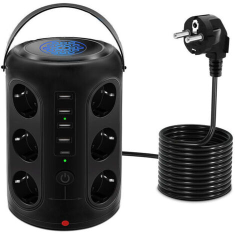 18 en 1 Multiprise Electrique 12 Prises 4 Ports USB et 1 Type-C Tour Multiprise 15W Charge sans Fil Parasurtenseur 2500W/15A Prise Verticale