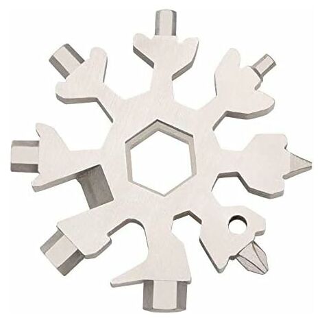 18-en-1 Outil Flocon Neige Multifonction, Portatif Porte-Clés Tournevis Ouvre Bouteille en Acier Inoxydable Outil Flocon de Neige pour les Voyages Quotidiens Camping Adventure Daily Tools (Argent)