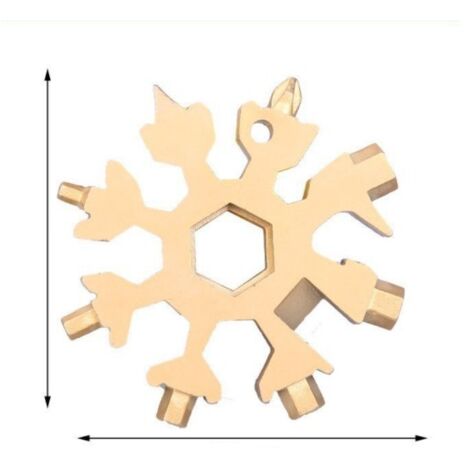 18-en-1 Outil Flocon Neige Multifonction, Portatif Porte-Clés Tournevis Ouvre Bouteille en Acier Inoxydable Outil Flocon de Neige pour les Voyages Quotidiens Camping Adventure Daily Tools(or)