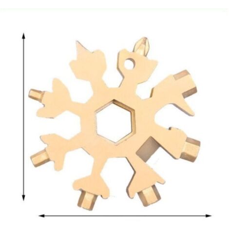 18-en-1 Outil Flocon Neige Multifonction, Portatif Porte-Clés Tournevis Ouvre Bouteille en Acier Inoxydable Outil Flocon de Neige pour les Voyages Quotidiens Camping Adventure Daily Tools（or）