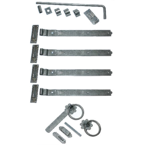 18 Inch Double Gate Fittings Set Hook & Band Hinge, Latch, Drop Bolt - Galvanised