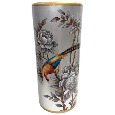 18 Inch Floral Silver Umbrella Stand - Ceramic - L20 x W20 x H46 cm
