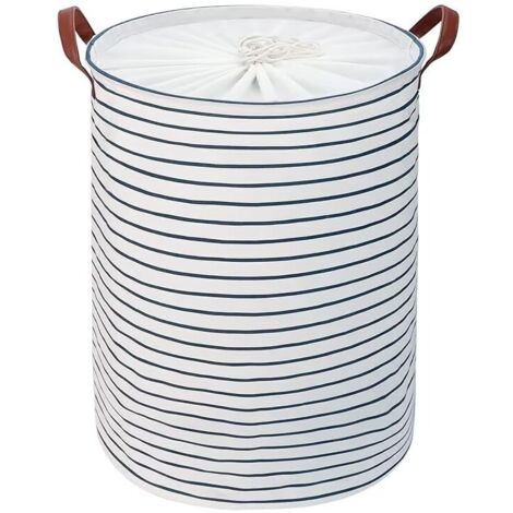 18-Inches Grand Organiser Paniers pour Vêtements Stockage, Cordon Paniers à Linge, Pliable Sac à Linge, Pliage Grande Capacité Corbeilles à Linge (Bleu Rayure)