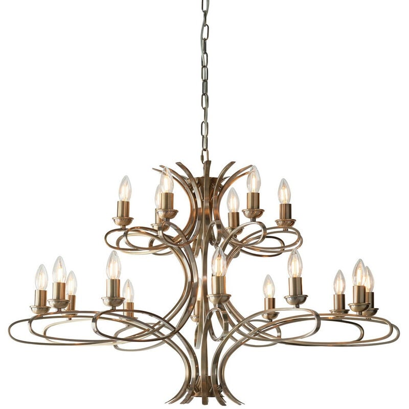 Image of Interiors - 18 Light Chandelier Brushed Brass Effect Plate Finish, E14