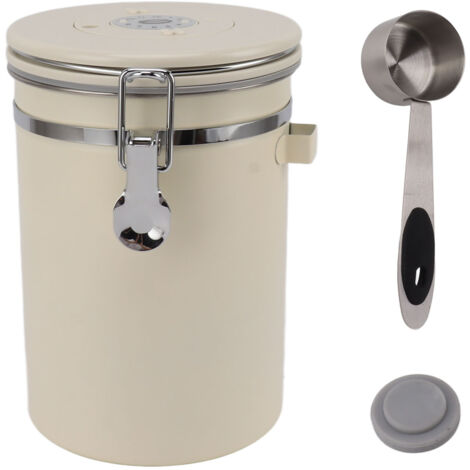 1,8-Liter-Kaffeebehälter aus Edelstahl mit Löffel, auslaufsicher, beige