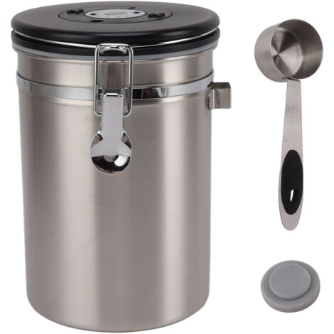 1,8-Liter-Kaffeebehälter aus Edelstahl mit Löffel, luftdicht für Kaffeebohnen, Silber