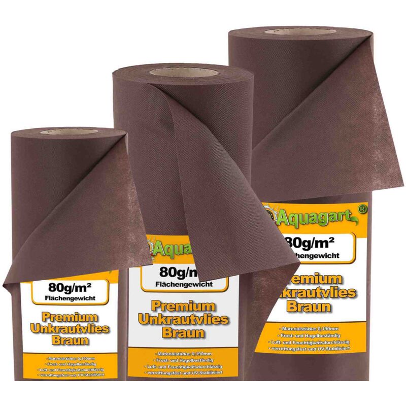 Aquagart - 18 m² film de paillage, feutre de paillage anti-mauvaises herbes, toile de paillage 80 g 1,8 m de large, marron
