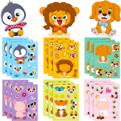 18 niedliche Tiergesichter-Tausch-Aufkleber zum Selbermachen – Puzzle-Sticker für gemeinsame Eltern-Kind-Aktivitäten, Weihnachtsgeschenk