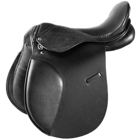 18", Noir 10: Selle anglaise pour saut d'obstacles modèle Milan avec quartiers en cuir martelé siège et coussins en matière synthétique