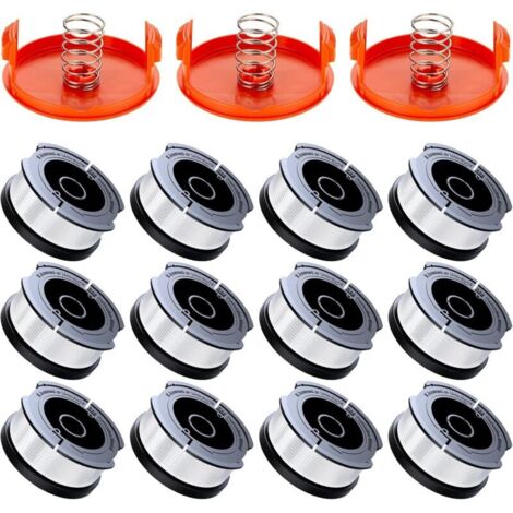 18 Pack Bobine Fil Coupe Bordure Compatible avec Black et Decker Coupe Bordures, A6481 A6485 1.65mm Bobine de Fil Debroussailleuse(12 Fil Coupe Bordure,3 Couvercle,3 Ressort)