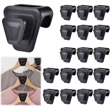 18 Pack Clothes Storage Hooks, Space Saving Hanging Hooks, Hanger Extension Clips, Triple Hanger Connectors for Closet Organization (Black Trapezoid) Black