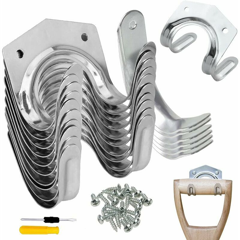 Lucky-88 - 18 Pcs Crochets de Rangement, Porte Outils de Jardin Mural, Porte-Outils Simple/Double en Fer pour Garage Remise Entrepôt Ferme Établi,