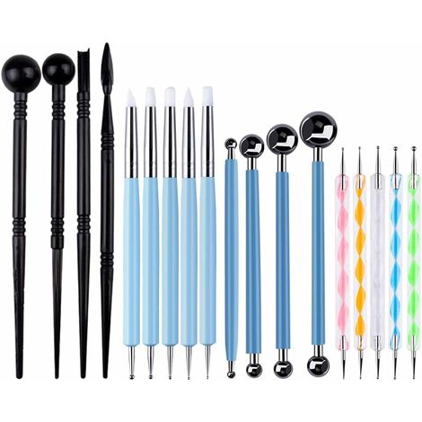 18 pcs Outils de sculpture en pate à modeler polymère, Outils de pointage, Stylet à bille, Pointes en caoutchouc, Outils d'empreinte en céramique d'argile LangRay