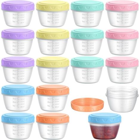 18 Petit Pot Conservation 120 ml avec Échelle Graduée, Pot Repas Étanches avec Couvercle, Boite Alimentaire Plastique Réutilisables, Boite Hermétique Alimentaire pour Sauces (6 Couleurs)