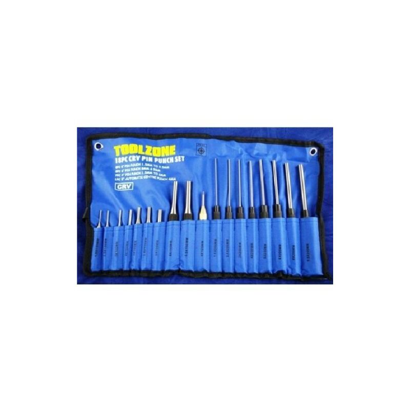 Toolzone - 18 Piece CRV Pin Punch Set With Automatic Centre Punch