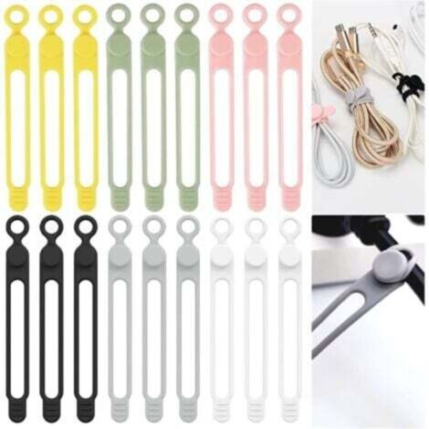 18 Pièces Attache Cable Silicone Cable Tie Réutilisable, Collier De Serrage, Serre Câbles Silicone, Attaches Torsadées, Attache Cordon, Sangle Organisateur pour Cordes et Gestion des Câbles