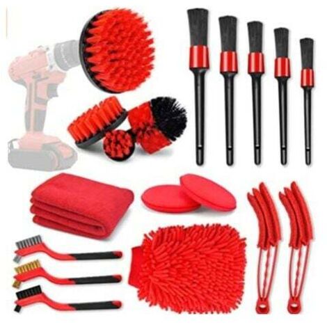 18 pièces Brosse Perceuse, Outil de Brosse Perceuse Nettoyage Kit, Drill Brush pour Surfaces de Salle de Bain, Sol, Baignoire Carreaux et Voiture (rouge)