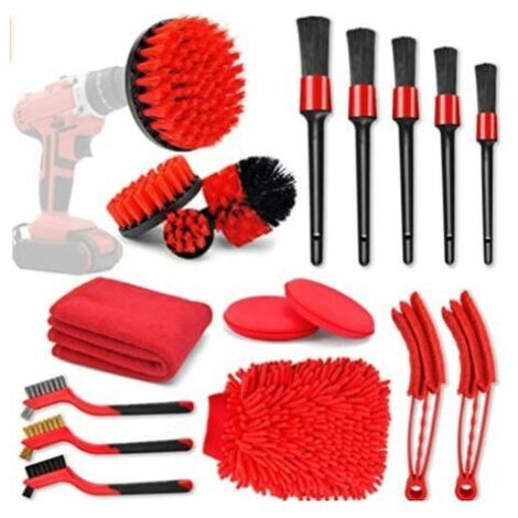 18 pièces Brosse Perceuse, Outil de Brosse Perceuse Nettoyage Kit, Drill Brush pour Surfaces de Salle de Bain, Sol, Baignoire Carreaux et Voiture (rouge)