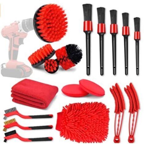 18 pièces Brosse Perceuse, Outil de Brosse Perceuse Nettoyage Kit, Drill Brush pour Surfaces de Salle de Bain, Sol, Baignoire Carreaux et Voiture (rouge)
