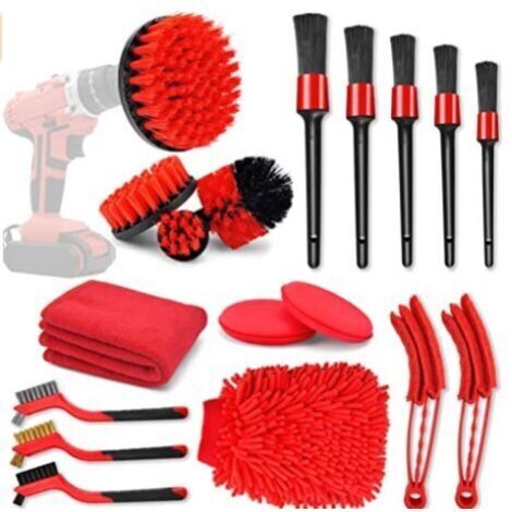 18 pièces Brosse Perceuse, Outil de Brosse Perceuse Nettoyage Kit, Drill Brush pour Surfaces de Salle de Bain, Sol, Baignoire Carreaux et Voiture (rouge)