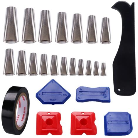 18 Pieces Caulking Finishing Tool with Stainless Steel Caulking Nozzle in 18 Sizes, Caulking Applicator and Black Tape, for Window, Bathroom, Kitchen