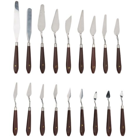 18 Pièces Couteaux à Peinture Manche en Bois Outils Artistiques pour Toile