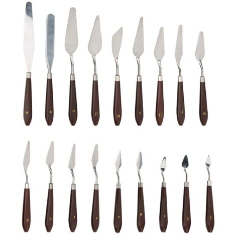 18 Pièces Couteaux à Peinture Manche en Bois Outils Artistiques pour Toile