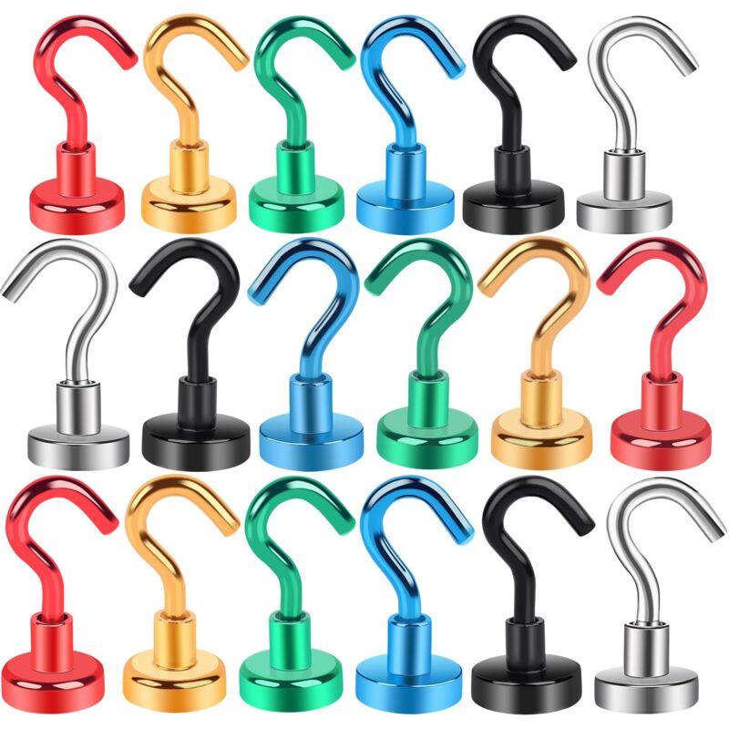 18 Pièces Crochet Magnetique Aimant Puissant Neodyme Crochet 16mm pour Frigo Cuisines Bureau École Crochet de Croisière Robuste au Plafond 6