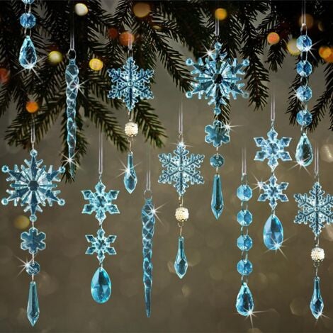 18 Pieces Crystal Christmas Tree Decorations - Acrylic Snowflake Crystal Hanging Ornaments for Christmas Tree, New Year Winter Party Supplies