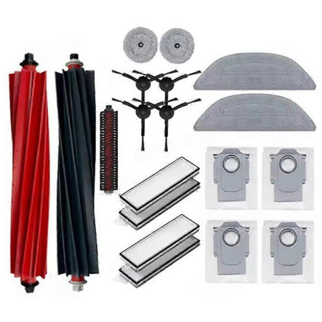 18 pièces de rechange pour aspirateur Roborock S8 Max Ultra : brosse principale, brosse latérale, lingette, sac à poussière et filtre.