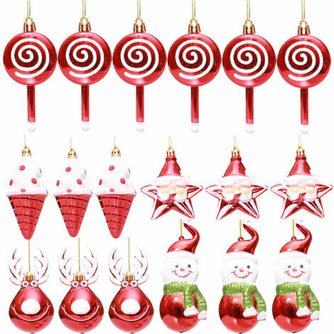 18 Pièces Décoration de Noël sur Thème de Bonbons Ornement de Noël Sucette Décoration de Noël Sucre d'orge Décoration de Noël Bonbon Rouge et Blanc Ornement de Noël à Paillettes Rouges